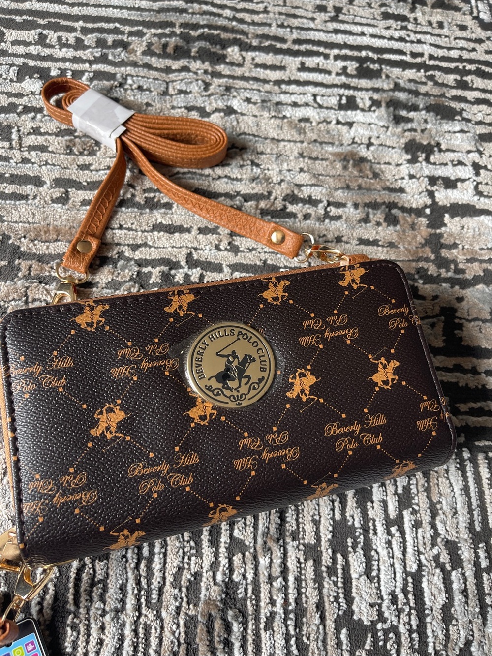 Beverly Hills Polo Club Brown and Tan Logo Wristlet Clutch